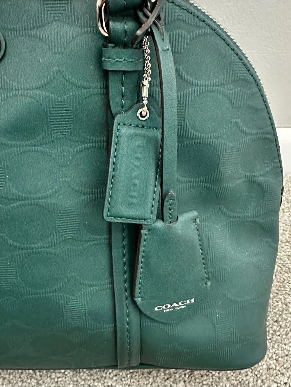 Coach Peyton Jade Green Leather Cora Domed Satchel Shoulder Crossbody ZipTop Bag